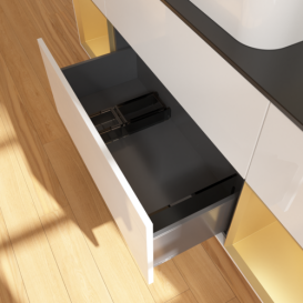 Тумба под раковину Villeroy & Boch Finion 160х50,1 см с подсветкой МДФ глянцевый белый лак/стекло черное матовое F742HFGF