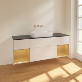 Тумба под раковину Villeroy & Boch Finion 160х50,1 см с подсветкой МДФ глянцевый белый лак/стекло черное матовое F742HFGF