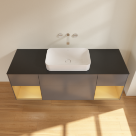 Тумба під раковину Villeroy & Boch Finion 160х50,1 см із підсвічуванням МДФ антрацит матовий лак/скло чорне матове F742HFGK