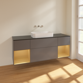 Тумба під раковину Villeroy & Boch Finion 160х50,1 см із підсвічуванням МДФ антрацит матовий лак/скло чорне матове F742HFGK