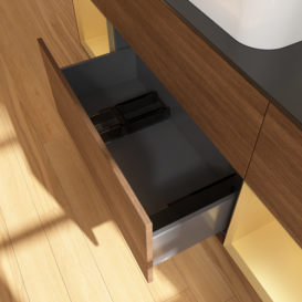 Тумба под раковину Villeroy & Boch Finion 160х50,1 см с подсветкой МДФ шпон грецкого ореха/стекло черное матовое F742HFGN