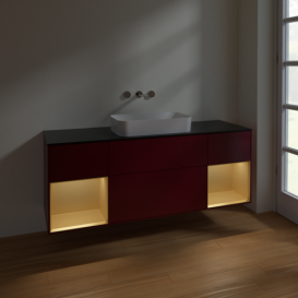 Тумба под раковину Villeroy & Boch Finion 160х50,1 см с подсветкой МДФ пион матовый лак/стекло черное матовое F742HFHB