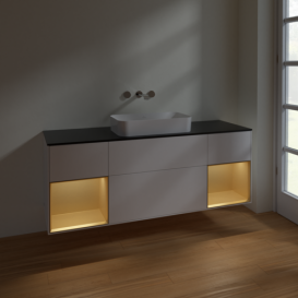 Тумба под раковину Villeroy & Boch Finion 160х50,1 см с подсветкой МДФ белый матовый лак/стекло черное матовое F742HFMT