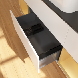 Тумба под раковину Villeroy & Boch Finion 160х50,1 см с подсветкой МДФ белый матовый лак/стекло черное матовое F742HFMT