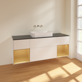 Тумба под раковину Villeroy & Boch Finion 160х50,1 см с подсветкой МДФ белый матовый лак/стекло черное матовое F742HFMT