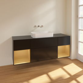 Тумба под раковину Villeroy & Boch Finion 160х50,1 см с подсветкой МДФ черный матовый лак/стекло черное матовое F742HFPD