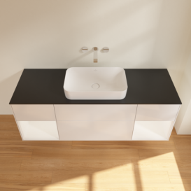 Тумба под раковину Villeroy & Boch Finion 160х50,1 см с подсветкой МДФ глянцевый белый лак/стекло черное матовое F742MTGF