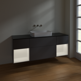 Тумба под раковину Villeroy & Boch Finion 160х50,1 см с подсветкой МДФ антрацит матовый лак/стекло черное матовое F742MTGK