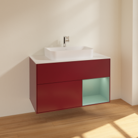 Тумба под раковину Villeroy & Boch Finion 100х50,1 см с подсветкой МДФ пион матовый лак/стекло белое матовое F371GMHB