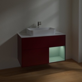 Тумба под раковину Villeroy & Boch Finion 100х50,1 см с подсветкой МДФ пион матовый лак/стекло белое матовое F371GMHB