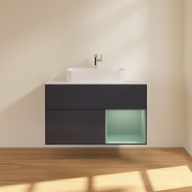 Тумба под раковину Villeroy & Boch Finion 100х50,1 см с подсветкой МДФ темно-синий матовый лак/стекло белое матовое F371GMHG