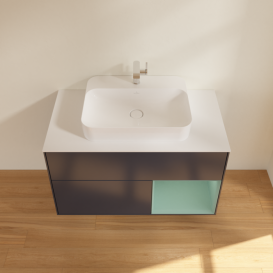 Тумба под раковину Villeroy & Boch Finion 100х50,1 см с подсветкой МДФ темно-синий матовый лак/стекло белое матовое F371GMHG