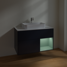 Тумба под раковину Villeroy & Boch Finion 100х50,1 см с подсветкой МДФ темно-синий матовый лак/стекло белое матовое F371GMHG
