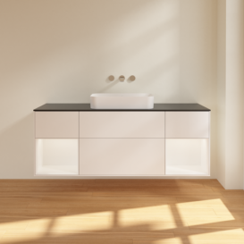 Тумба под раковину Villeroy & Boch Finion 160х50,1 см с подсветкой МДФ белый матовый лак/стекло черное матовое F742MTMT