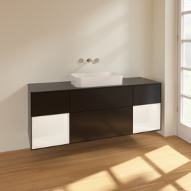 Тумба под раковину Villeroy & Boch Finion 160х50,1 см с подсветкой МДФ черный матовый лак/стекло черное матовое F742MTPD