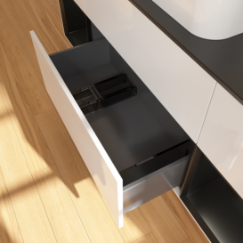 Тумба под раковину Villeroy & Boch Finion 160х50,1 см с подсветкой МДФ глянцевый белый лак/стекло черное матовое F742PDGF