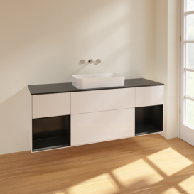 Тумба под раковину Villeroy & Boch Finion 160х50,1 см с подсветкой МДФ глянцевый белый лак/стекло черное матовое F742PDGF