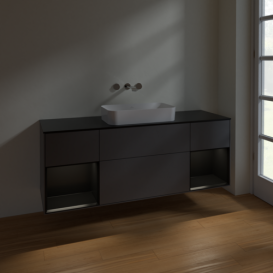 Тумба под раковину Villeroy & Boch Finion 160х50,1 см с подсветкой МДФ антрацит матовый лак/стекло черное матовое F742PDGK