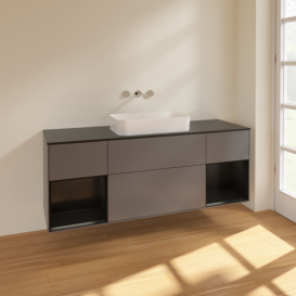 Тумба под раковину Villeroy & Boch Finion 160х50,1 см с подсветкой МДФ антрацит матовый лак/стекло черное матовое F742PDGK