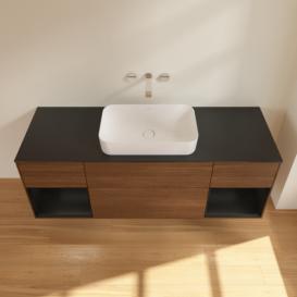 Тумба под раковину Villeroy & Boch Finion 160х50,1 см с подсветкой МДФ шпон грецкого ореха/стекло черное матовое F742PDGN