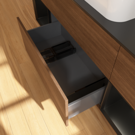 Тумба под раковину Villeroy & Boch Finion 160х50,1 см с подсветкой МДФ шпон грецкого ореха/стекло черное матовое F742PDGN