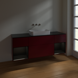 Тумба под раковину Villeroy & Boch Finion 160х50,1 см с подсветкой МДФ пион матовый лак/стекло черное матовое F742PDHB