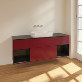 Тумба под раковину Villeroy & Boch Finion 160х50,1 см с подсветкой МДФ пион матовый лак/стекло черное матовое F742PDHB