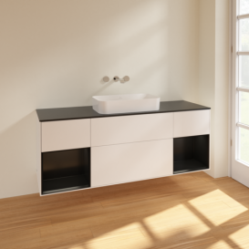 Тумба под раковину Villeroy & Boch Finion 160х50,1 см с подсветкой МДФ белый матовый лак/стекло черное матовое F742PDMT