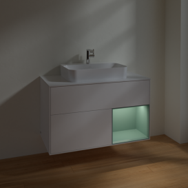 Тумба під раковину Villeroy & Boch Finion 100х50,1 см із підсвічуванням МДФ білий матовий лак/скло біле матове F371GMMT