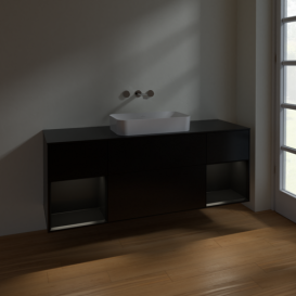 Тумба под раковину Villeroy & Boch Finion 160х50,1 см с подсветкой МДФ черный матовый лак/стекло черное матовое F742PDPD