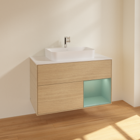 Тумба под раковину Villeroy & Boch Finion 100х50,1 см с подсветкой МДФ шпон дуба/стекло белое матовое F371GMPC