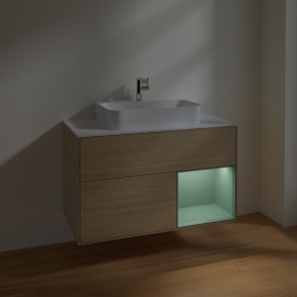Тумба под раковину Villeroy & Boch Finion 100х50,1 см с подсветкой МДФ шпон дуба/стекло белое матовое F371GMPC