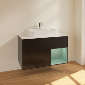 Тумба под раковину Villeroy & Boch Finion 100х50,1 см с подсветкой МДФ черный матовый лак/стекло белое матовое F371GMPD