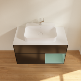 Тумба под раковину Villeroy & Boch Finion 100х50,1 см с подсветкой МДФ черный матовый лак/стекло белое матовое F371GMPD