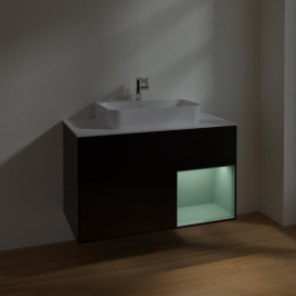 Тумба под раковину Villeroy & Boch Finion 100х50,1 см с подсветкой МДФ черный матовый лак/стекло белое матовое F371GMPD