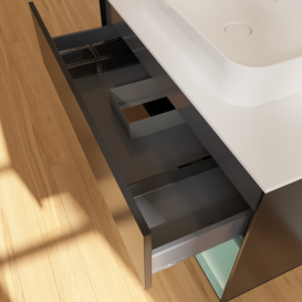 Тумба под раковину Villeroy & Boch Finion 100х50,1 см с подсветкой МДФ черный матовый лак/стекло белое матовое F371GMPD