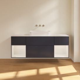 Тумба под раковину Villeroy & Boch Finion 160х50,1 см с подсветкой МДФ темно-синий матовый лак/стекло белое матовое F741GFHG