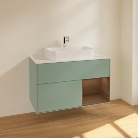 Тумба под раковину Villeroy & Boch Finion 100х50,1 см с подсветкой МДФ оливковый матовый лак/стекло белое матовое F371GNGM