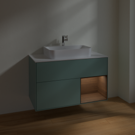 Тумба под раковину Villeroy & Boch Finion 100х50,1 см с подсветкой МДФ оливковый матовый лак/стекло белое матовое F371GNGM