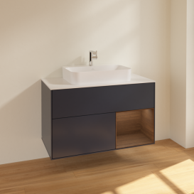 Тумба под раковину Villeroy & Boch Finion 100х50,1 см с подсветкой МДФ темно-синий матовый лак/стекло белое матовое F371GNHG