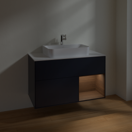 Тумба под раковину Villeroy & Boch Finion 100х50,1 см с подсветкой МДФ темно-синий матовый лак/стекло белое матовое F371GNHG