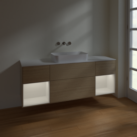 Тумба под раковину Villeroy & Boch Finion 160х50,1 см с подсветкой МДФ шпон дуба/стекло белое матовое F741GFPC