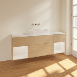 Тумба под раковину Villeroy & Boch Finion 160х50,1 см с подсветкой МДФ шпон дуба/стекло белое матовое F741GFPC