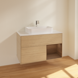 Тумба под раковину Villeroy & Boch Finion 100х50,1 см с подсветкой МДФ шпон дуба/стекло белое матовое F371GNPC