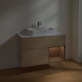 Тумба под раковину Villeroy & Boch Finion 100х50,1 см с подсветкой МДФ шпон дуба/стекло белое матовое F371GNPC