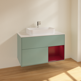 Тумба под раковину Villeroy & Boch Finion 100х50,1 см с подсветкой МДФ оливковый матовый лак/стекло белое матовое F371HBGM