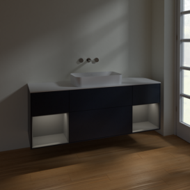 Тумба под раковину Villeroy & Boch Finion 160х50,1 см с подсветкой МДФ темно-синий матовый лак/стекло белое матовое F741GKHG