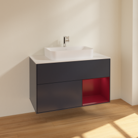 Тумба под раковину Villeroy & Boch Finion 100х50,1 см с подсветкой МДФ темно-синий матовый лак/стекло белое матовое F371HBHG