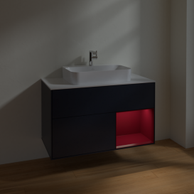 Тумба под раковину Villeroy & Boch Finion 100х50,1 см с подсветкой МДФ темно-синий матовый лак/стекло белое матовое F371HBHG