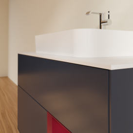 Тумба под раковину Villeroy & Boch Finion 100х50,1 см с подсветкой МДФ темно-синий матовый лак/стекло белое матовое F371HBHG